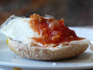 Cream Cheese Bagels with Egg and Salsa