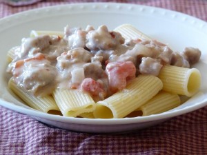 Italian Sausage and pasta in a cream tomato sauce