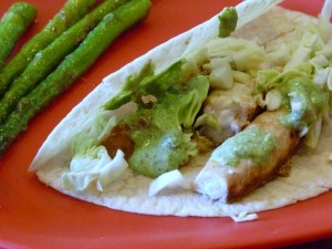 Fish Tacos with Spicy Cilantro Sauce